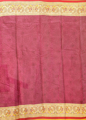 Purple Printed Pure Silk Saree Without Blouse Piece
