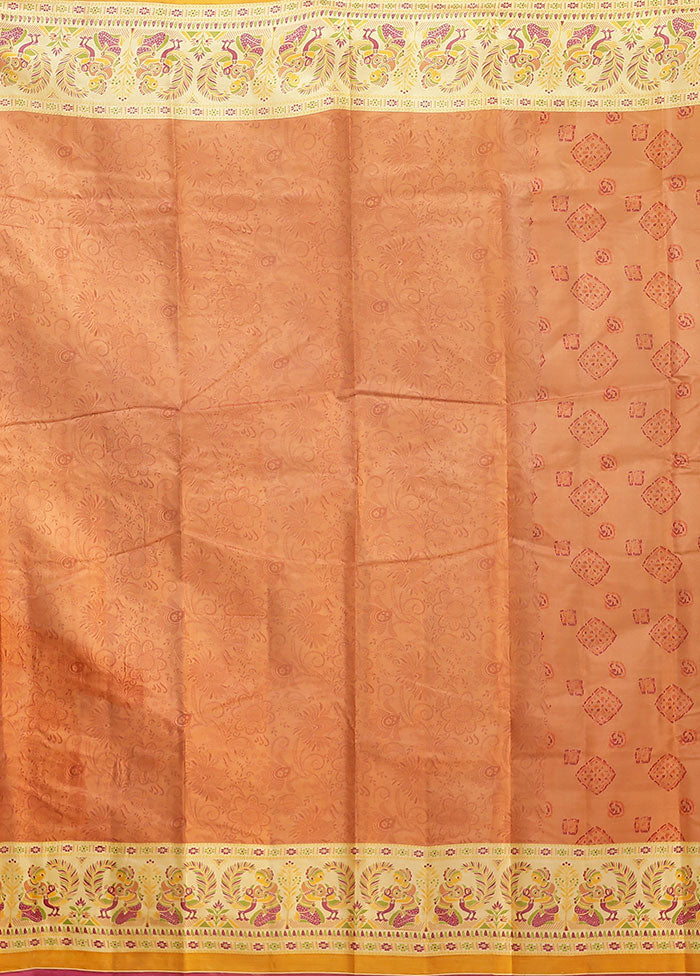 Rust Printed Pure Silk Saree Without Blouse Piece