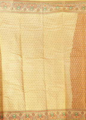 Cream Printed Pure Silk Saree Without Blouse Piece