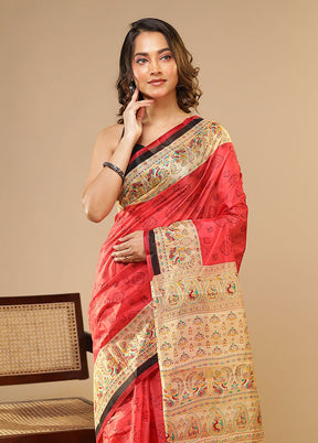 Pink Printed Pure Silk Saree Without Blouse Piece
