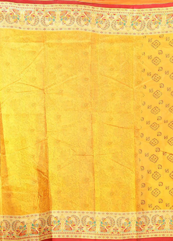 Yellow Printed Pure Silk Saree Without Blouse Piece