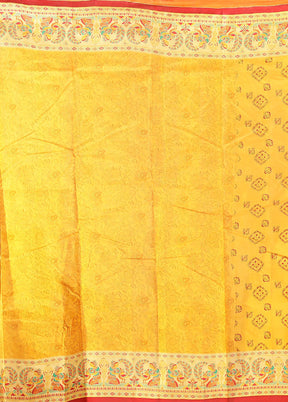 Yellow Printed Pure Silk Saree Without Blouse Piece