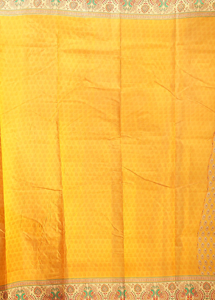 Yellow Printed Pure Silk Saree Without Blouse Piece