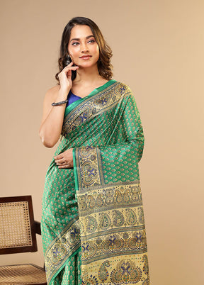 Green Printed Pure Silk Saree Without Blouse Piece