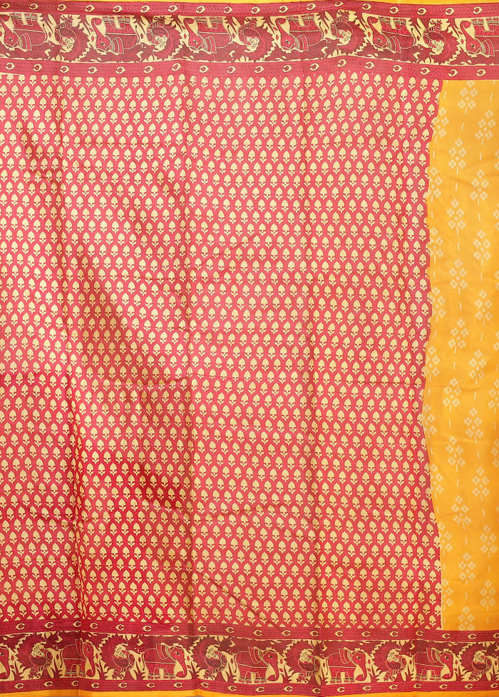 Yellow Printed Pure Silk Saree Without Blouse Piece