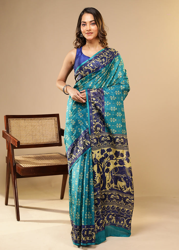 Midnight Zari Duo – Blue Printed Silk & Cream Tissue Silk Sarees
