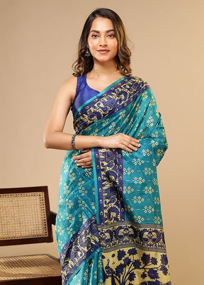 Midnight Zari Duo – Blue Printed Silk & Cream Tissue Silk Sarees
