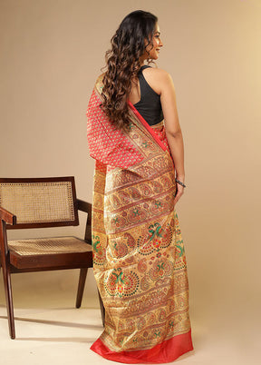 Ashirwad Duo – Red Printed Silk & Cream Tussar Sarees