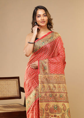 Ashirwad Duo – Red Printed Silk & Cream Tussar Sarees