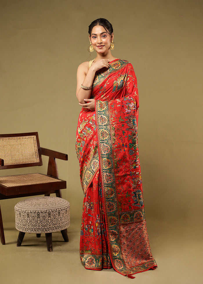 Pink Handloom Pure Georgette Saree With Blouse Piece
