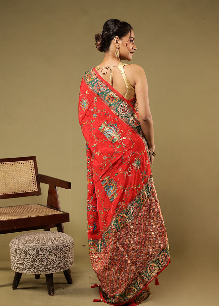 Pink Handloom Pure Georgette Saree With Blouse Piece