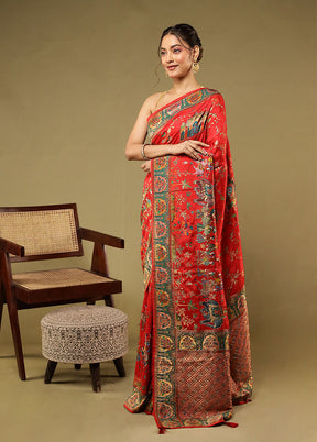 Pink Handloom Pure Georgette Saree With Blouse Piece