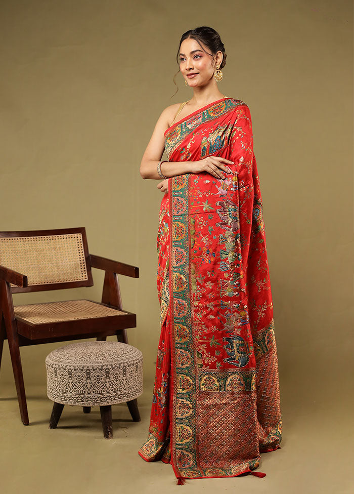 Pink Handloom Pure Georgette Saree With Blouse Piece