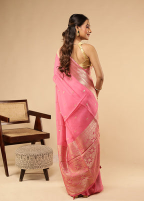 Pink Dupion Silk Saree With Blouse Piece