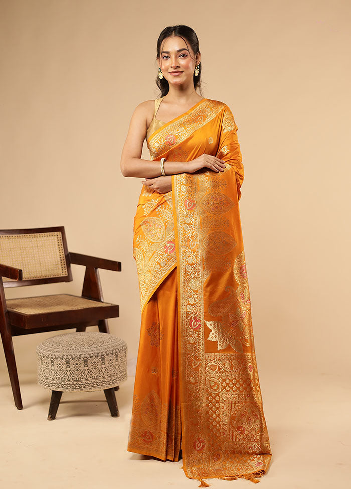 Yellow Dupion Silk Saree With Blouse Piece
