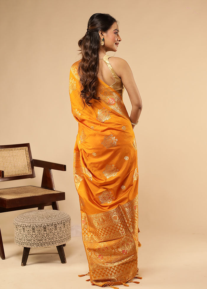 Yellow Dupion Silk Saree With Blouse Piece