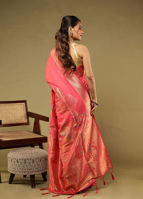 Pink Dupion Silk Saree With Blouse Piece