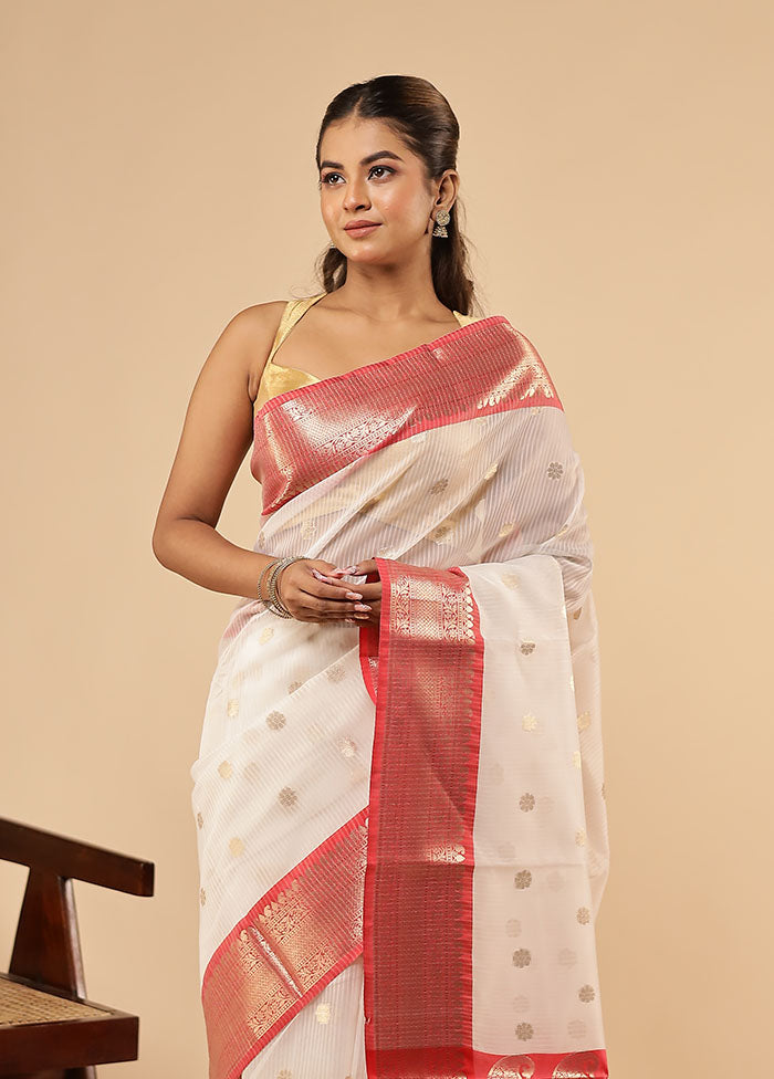 White Organza Saree With Blouse Piece