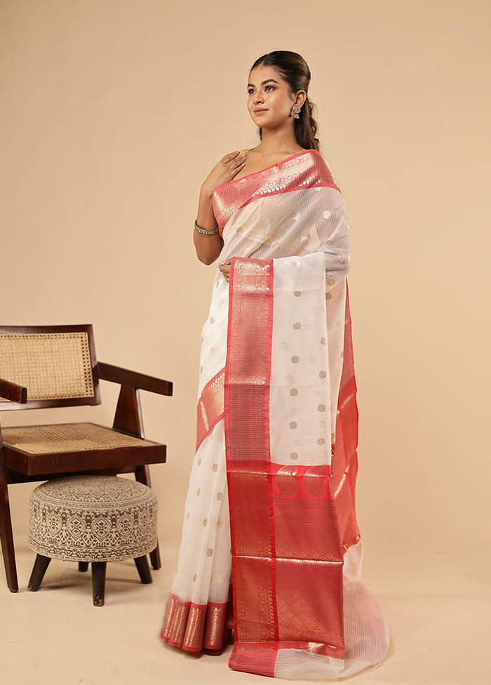 White Organza Saree With Blouse Piece