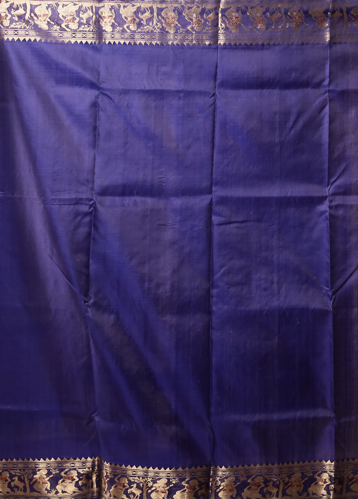 Blue Handloom Baluchari Pure Silk Saree With Blouse Piece
