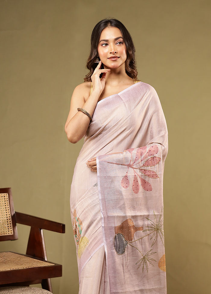 Purple Linen Silk Saree With Blouse Piece