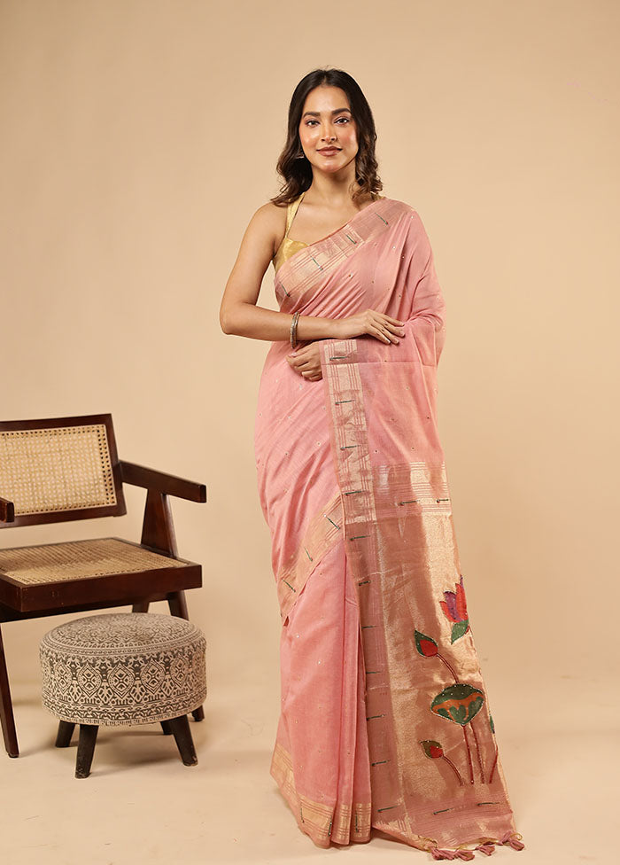 Pink Linen Silk Saree With Blouse Piece