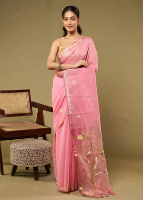Pink Linen Silk Saree With Blouse Piece