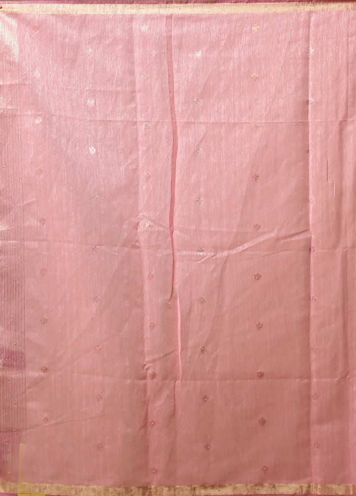 Pink Linen Silk Saree With Blouse Piece