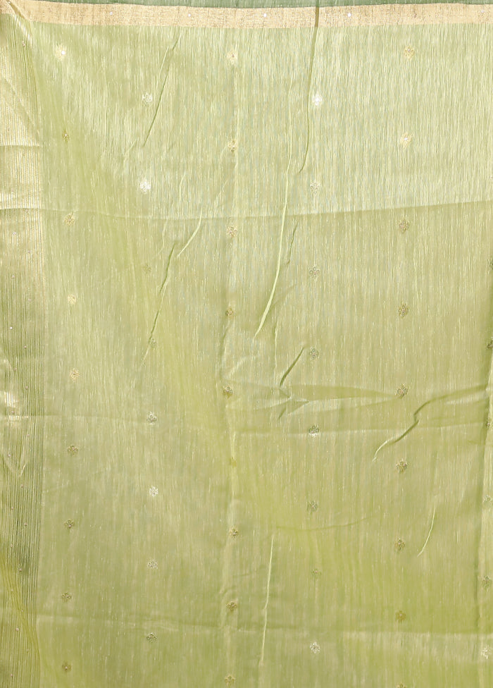 Green Linen Silk Saree With Blouse Piece