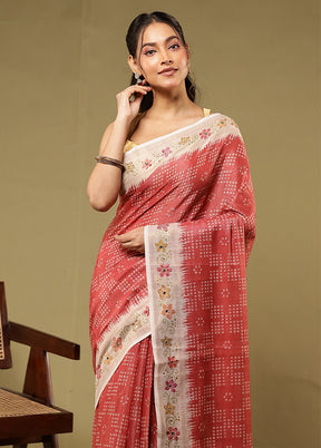 Pink Linen Silk Saree With Blouse Piece