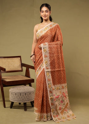Rust Linen Silk Saree With Blouse Piece