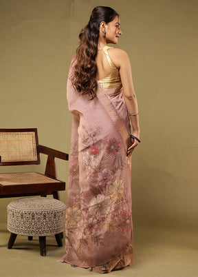 Purple Linen Silk Saree With Blouse Piece