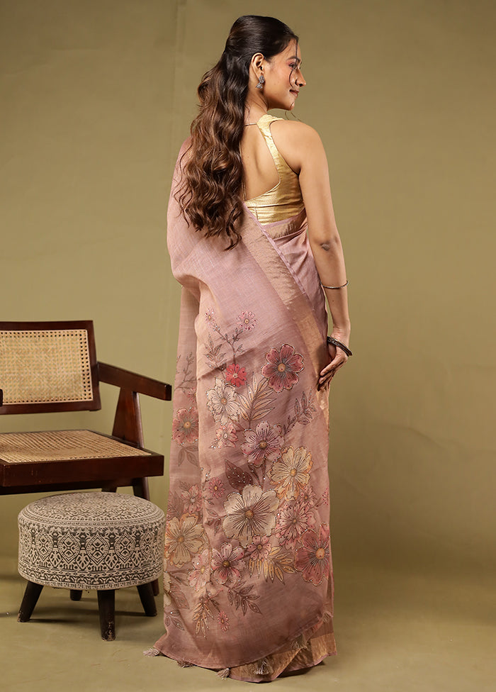 Purple Linen Silk Saree With Blouse Piece