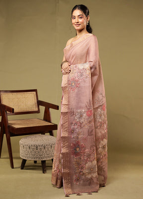 Purple Linen Silk Saree With Blouse Piece