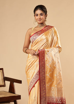 Cream Banarasi Silk Saree With Blouse Piece