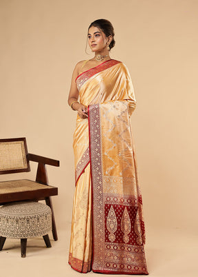 Cream Banarasi Silk Saree With Blouse Piece