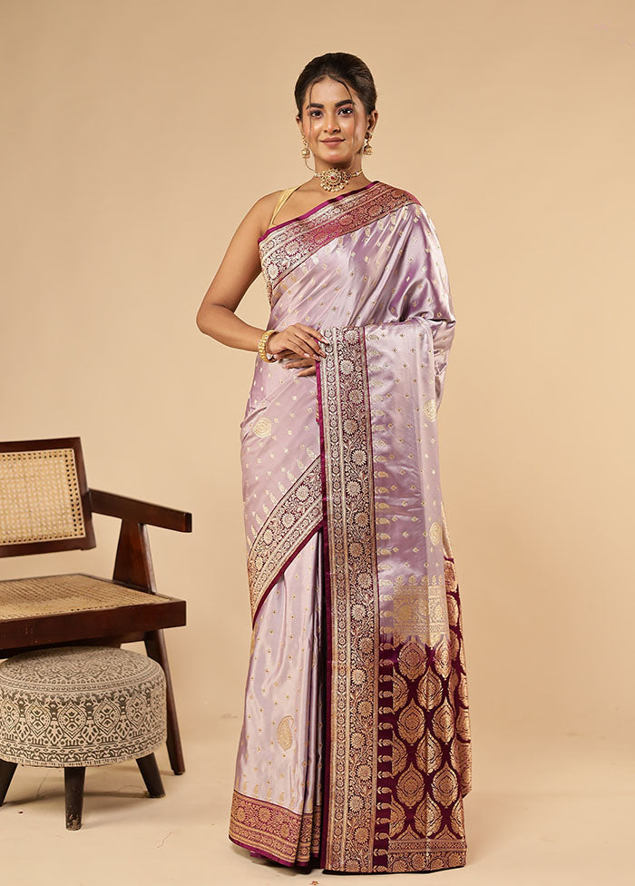 Purple Banarasi Silk Saree With Blouse Piece