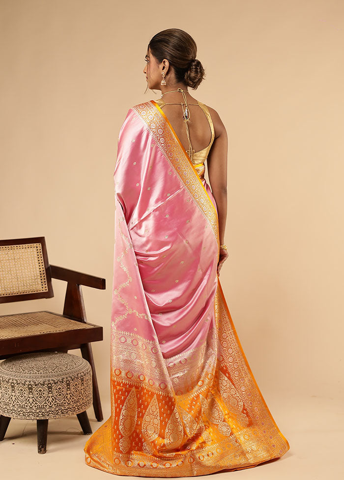 Pink Banarasi Silk Saree With Blouse Piece