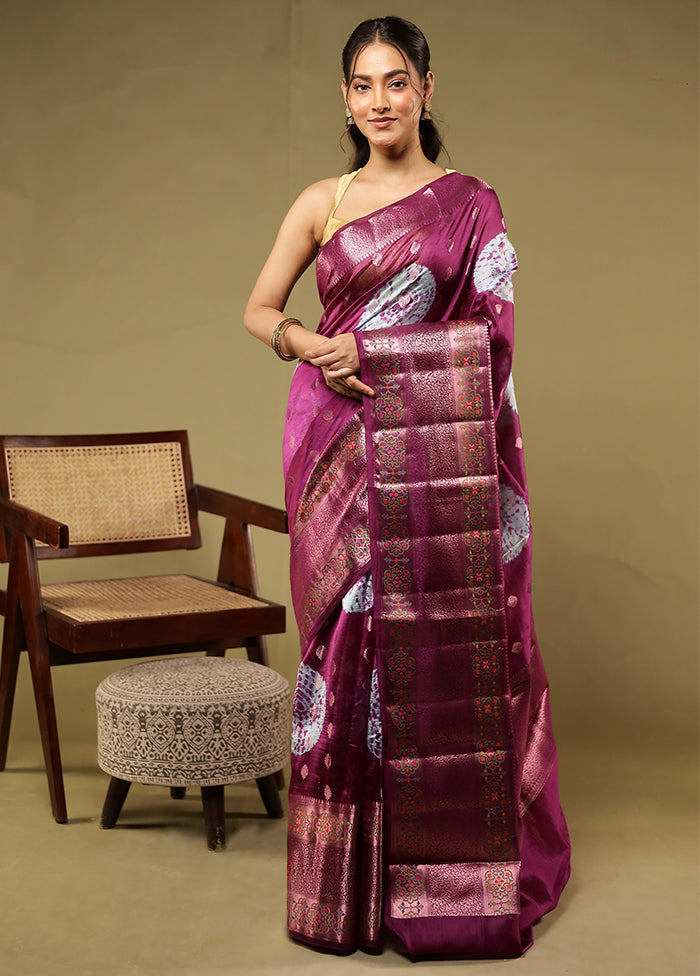 Purple Handloom Dupion Pure Silk Saree With Blouse Piece
