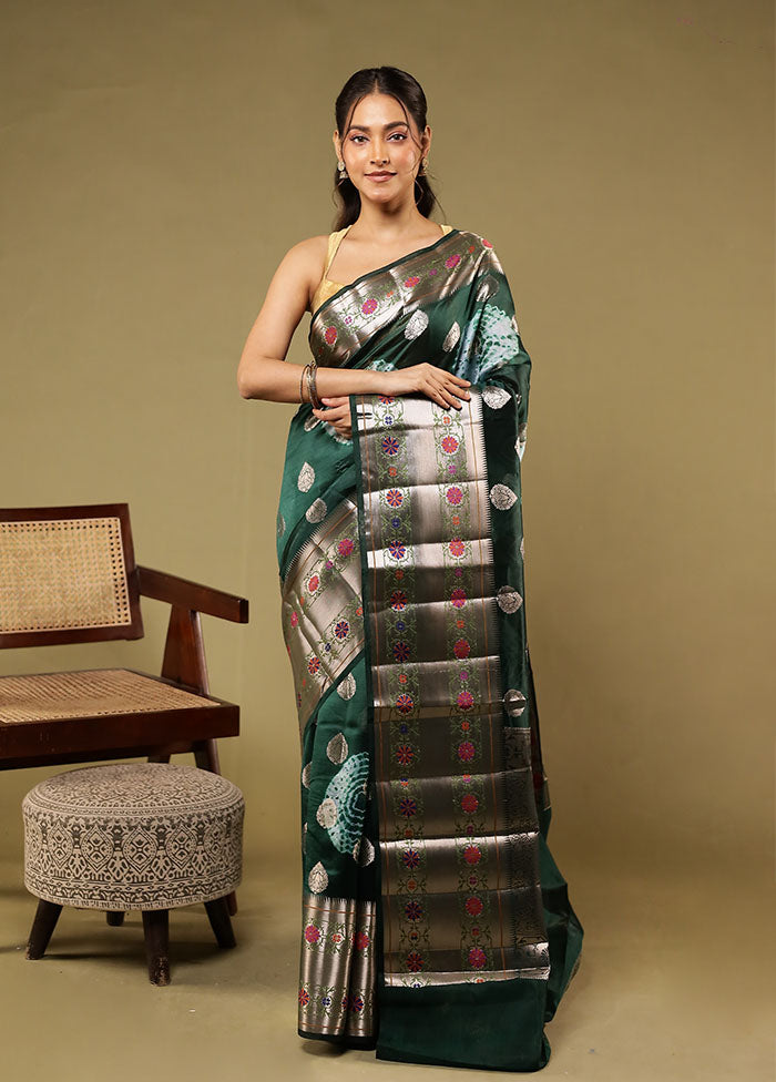 Green Handloom Dupion Pure Silk Saree With Blouse Piece