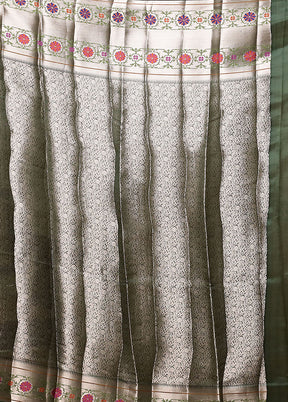 Green Handloom Dupion Pure Silk Saree With Blouse Piece