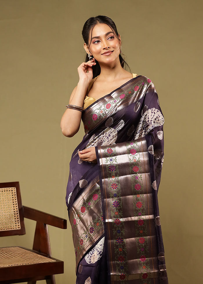 Blue Handloom Dupion Pure Silk Saree With Blouse Piece