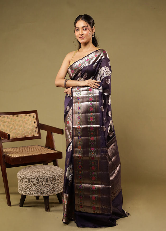 Blue Handloom Dupion Pure Silk Saree With Blouse Piece