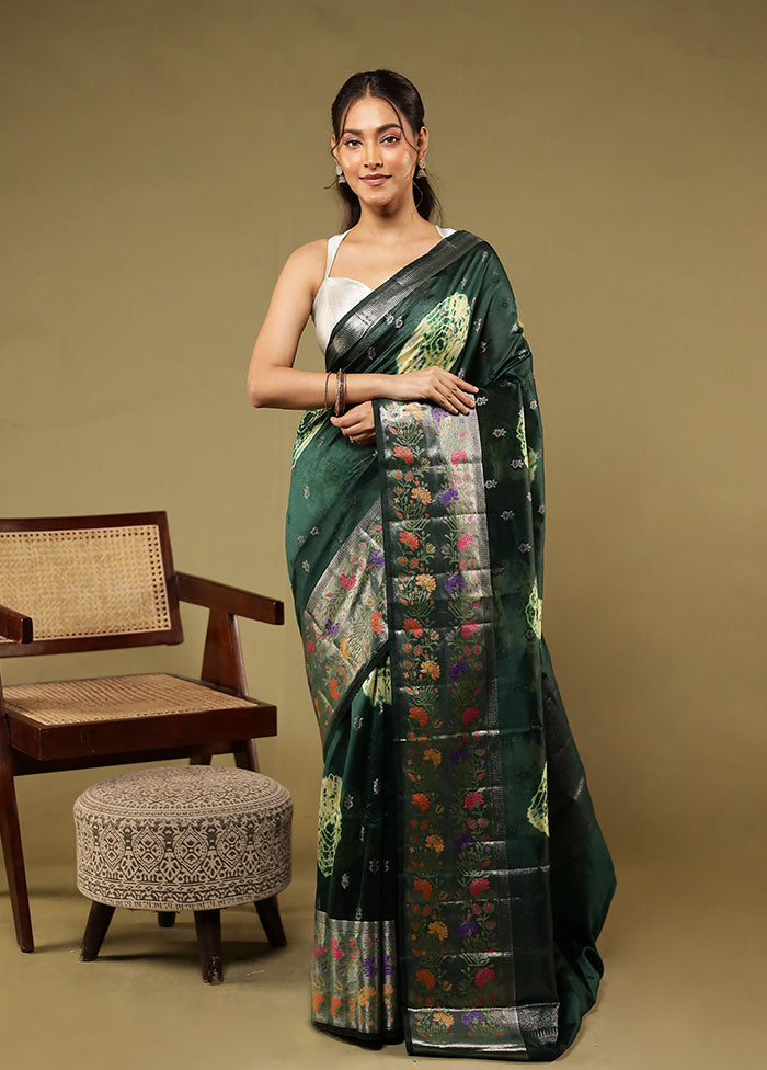 Green Handloom Dupion Pure Silk Saree With Blouse Piece