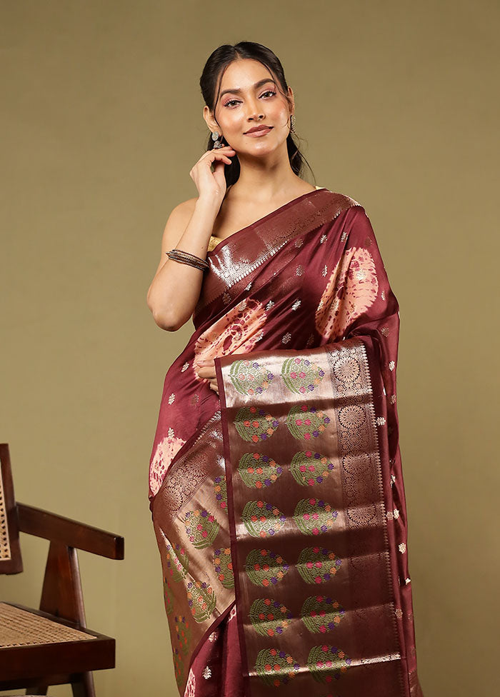 Maroon Handloom Dupion Pure Silk Saree With Blouse Piece