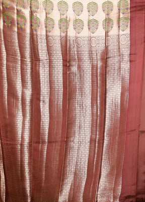 Maroon Handloom Dupion Pure Silk Saree With Blouse Piece