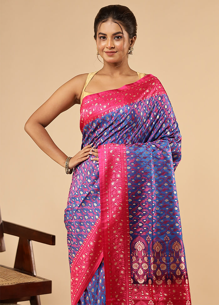 Blue Tanchoi Silk Saree With Blouse Piece