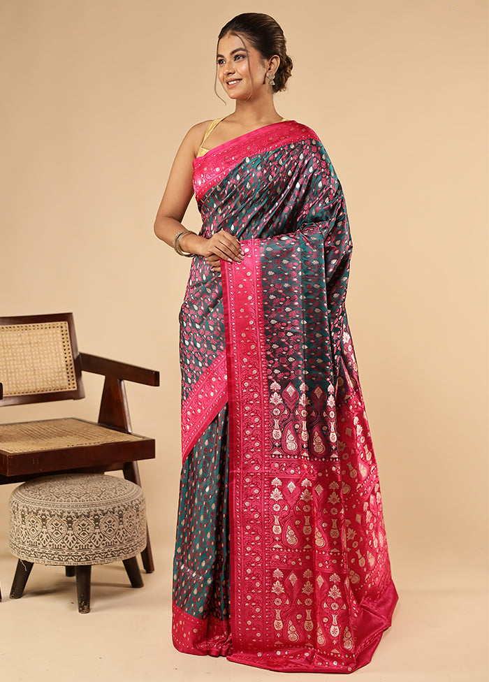 Green Tanchoi Silk Saree With Blouse Piece