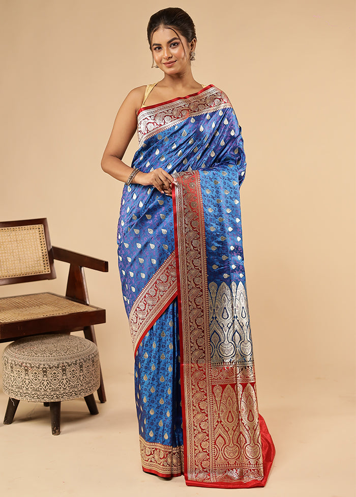 Blue Tanchoi Silk Saree With Blouse Piece
