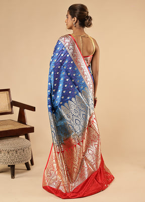 Blue Tanchoi Silk Saree With Blouse Piece